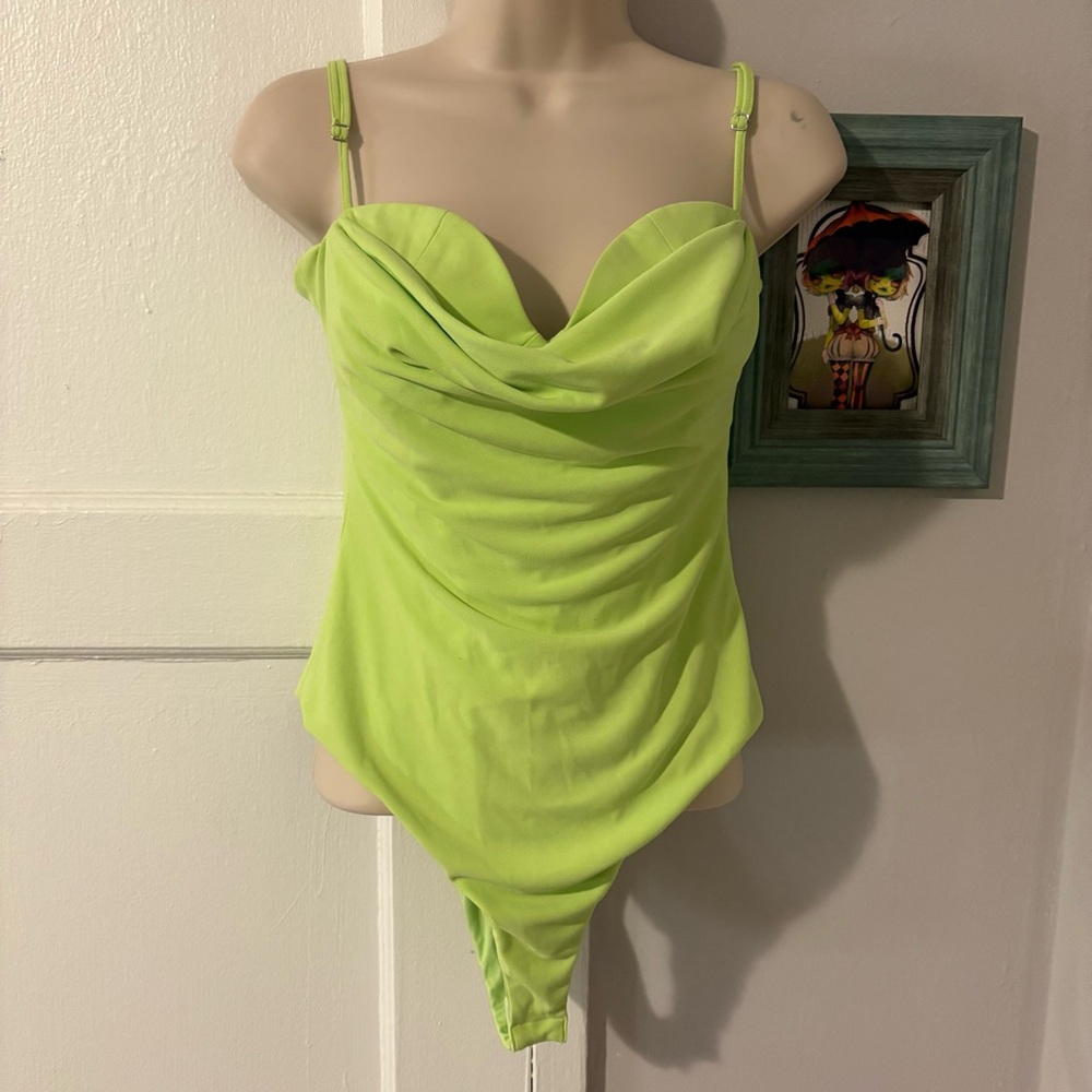 Zara Bodysuit Lime Green Top Tank Undershirt Neon One Piece